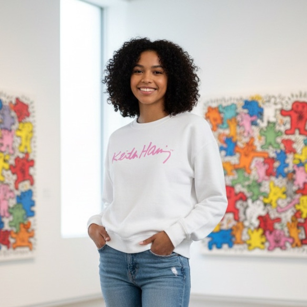 Uniqlo X Keith Haring Sz L White Logo Graphic Casual Sweater